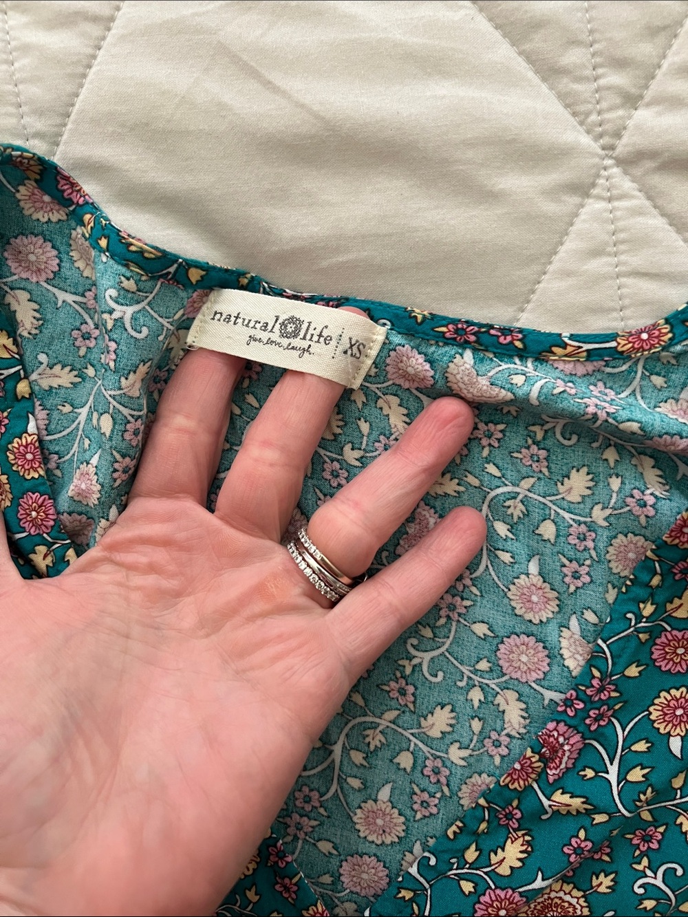 Natural Life Avery Midi Dress Floral Boho V-neck Pockets Turquoise Orange XS - Picture 3 of 15